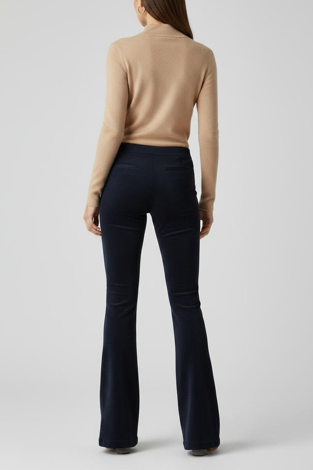 Pantalon Patte D'Éléphant Bleu Marine Côtelé Confortable Femme - Cordé - vue 2