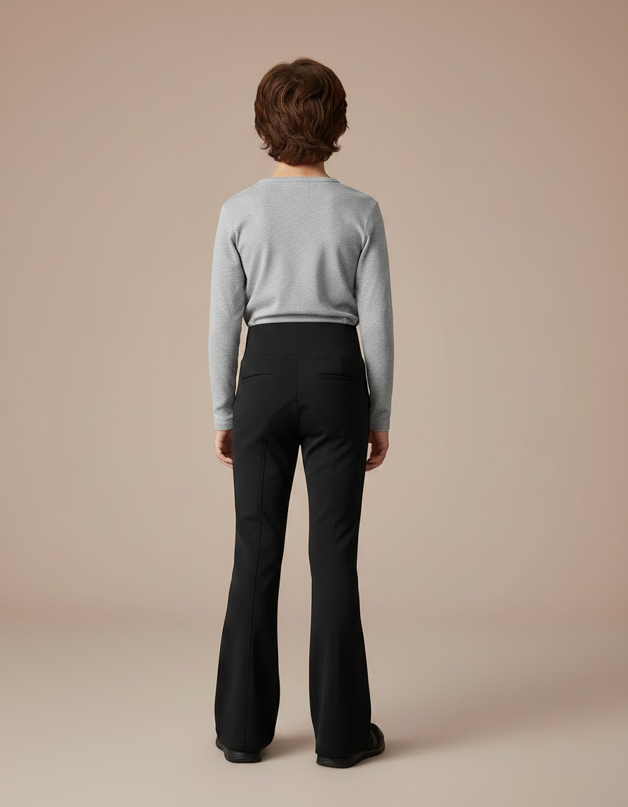 Pantalon Patte D'Éléphant Noir Uni Taille Haute Évasé - Maille - vue 2