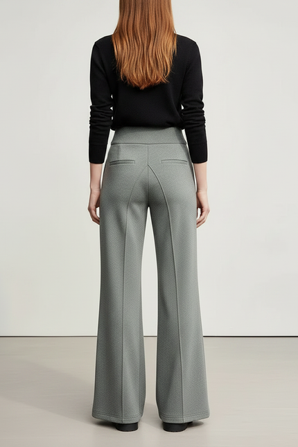Pantalon Patte D'Éléphant Gris Taille Haute Droit Élégant - Maille - vue 2