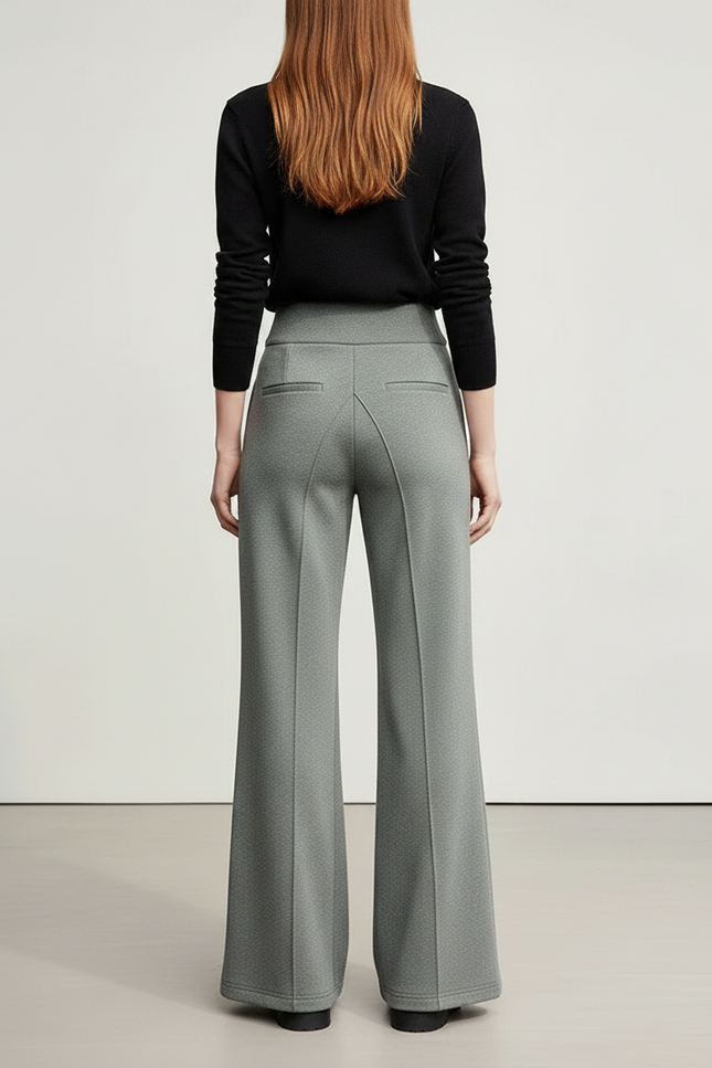 Pantalon Patte D'Éléphant Gris Taille Haute Droit Élégant - Maille - vue 2