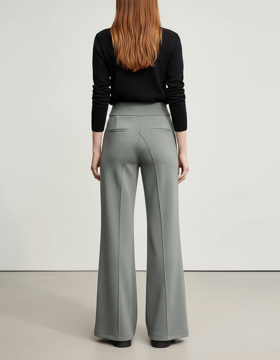Pantalon Patte D'Éléphant Gris Taille Haute Droit Élégant - Maille - vue 2