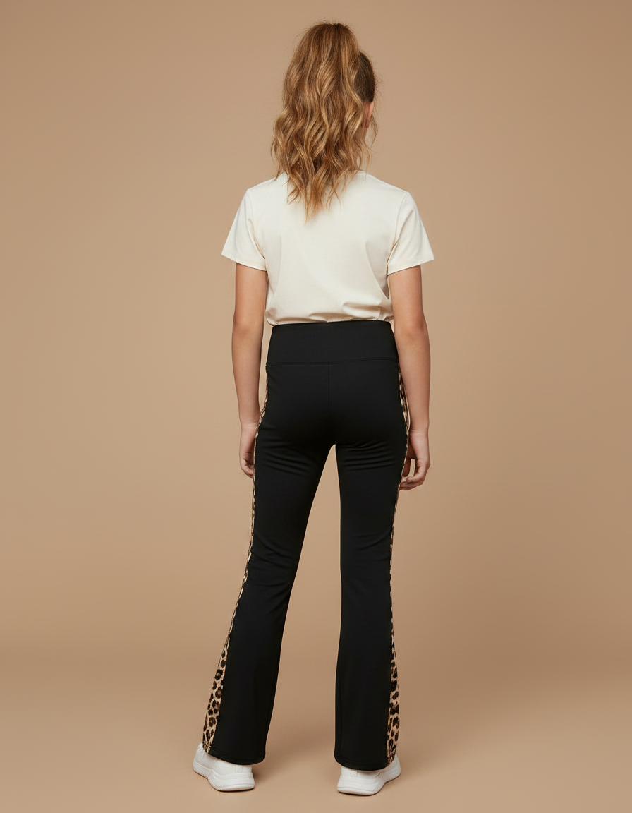 Pantalon Patte D'Éléphant Noir Imprimé Léopard Fille Sport Chic - Polyester - vue 2