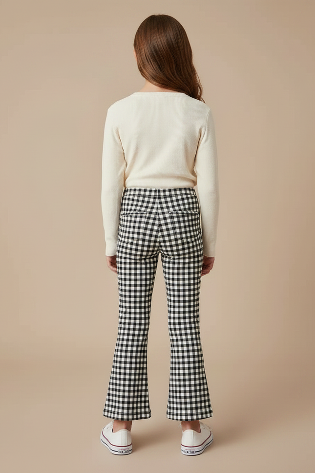 Pantalon Patte D'Éléphant Noir Blanc Vichy Évasé Fille Élégant - Multicolore Coton - vue 2