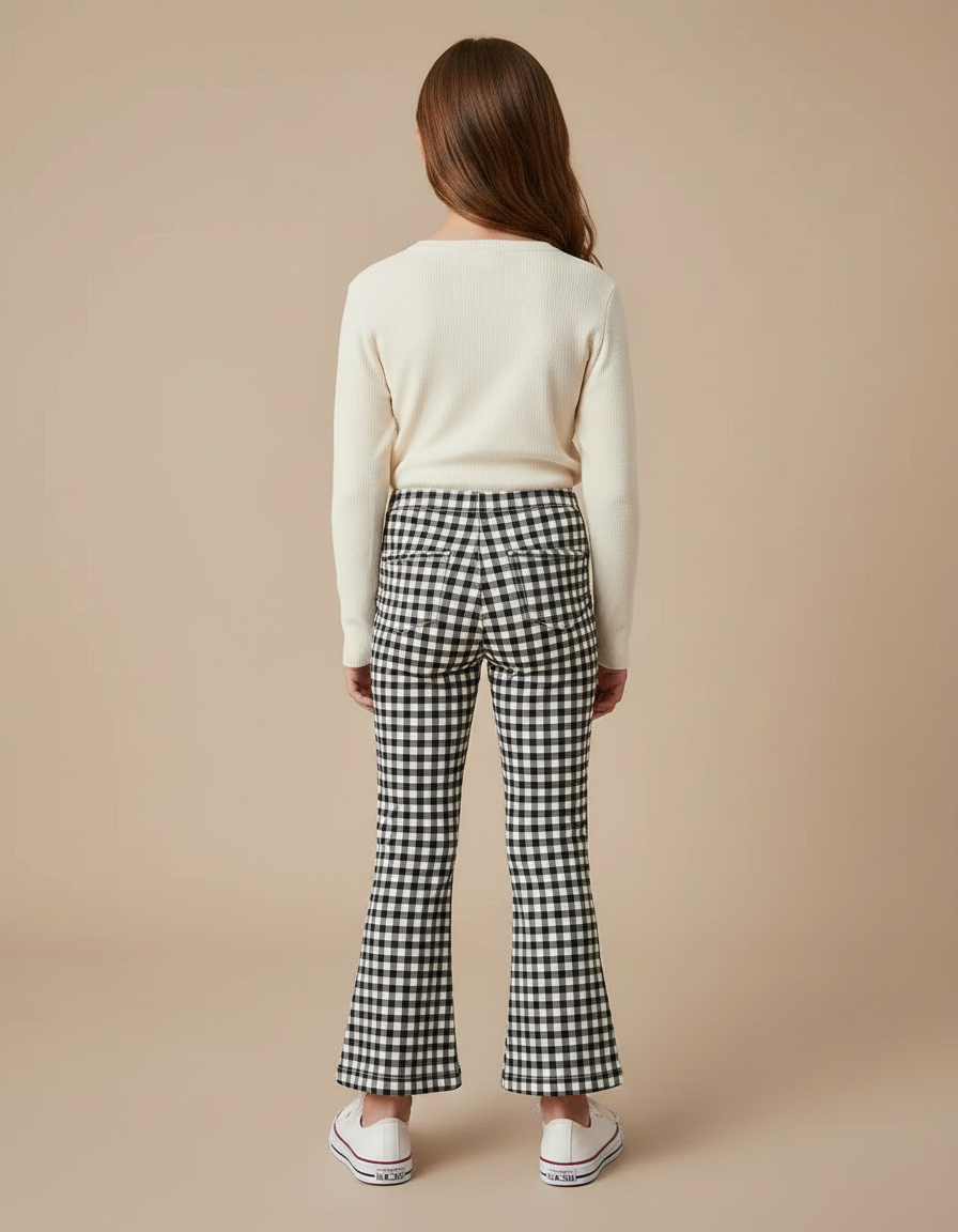 Pantalon Patte D'Éléphant Noir Blanc Vichy Évasé Fille Élégant - Multicolore Coton - vue 2