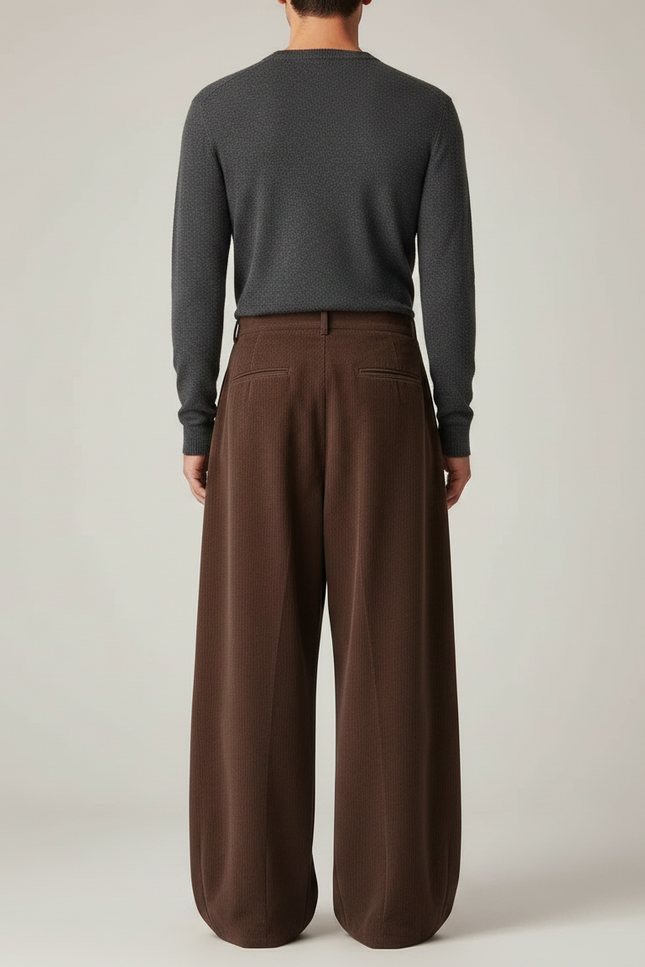 Pantalon Patte D'Éléphant Marron Côtelé Ample Décontracté Homme - Cordé - vue 2