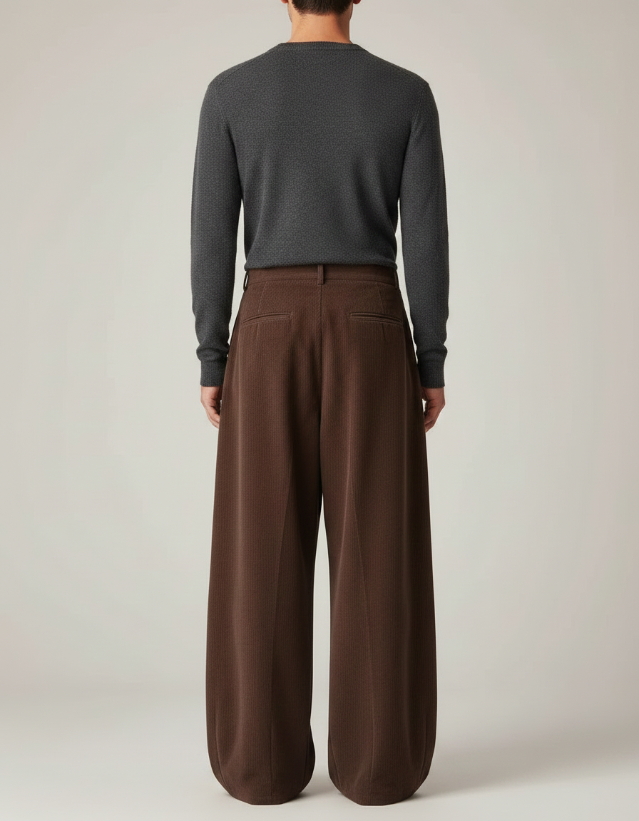 Pantalon Patte D'Éléphant Marron Côtelé Ample Décontracté Homme - Cordé - vue 2