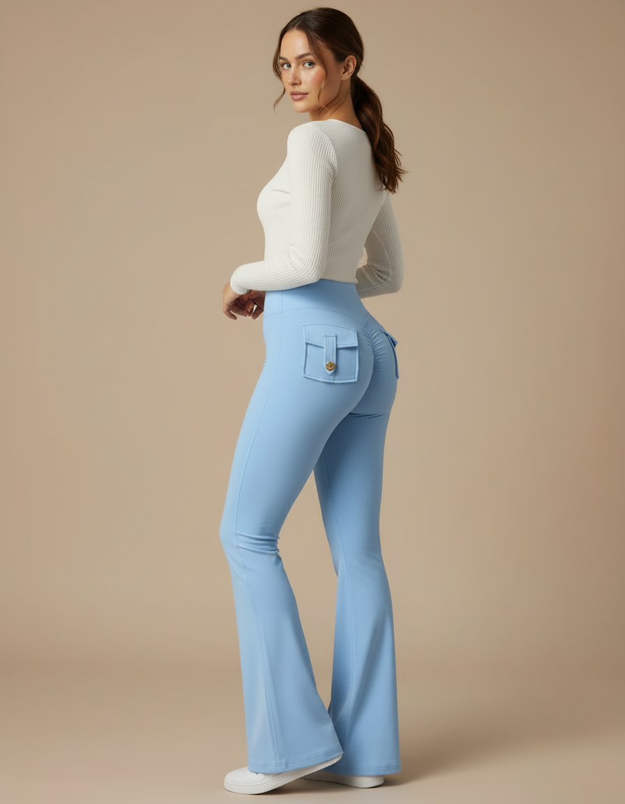 Pantalon Patte D'Éléphant Bleu Ciel Taille Haute Cargo Évasé Femme - Polyester - vue 2