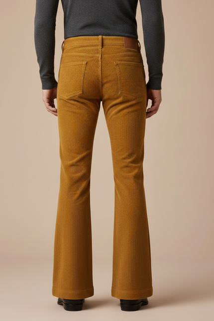 Pantalon Patte D'Éléphant Velours Côtelé Marron Évasé Vintage Homme - Cordé - vue 2