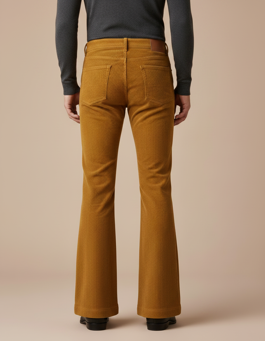 Pantalon Patte D'Éléphant Velours Côtelé Marron Évasé Vintage Homme - Cordé - vue 2