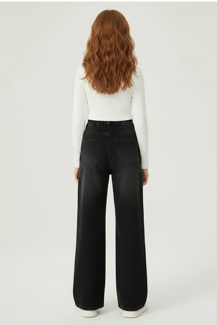 Pantalon Patte D'Éléphant Noir Denim Taille Haute Enfant - Jean - vue 2