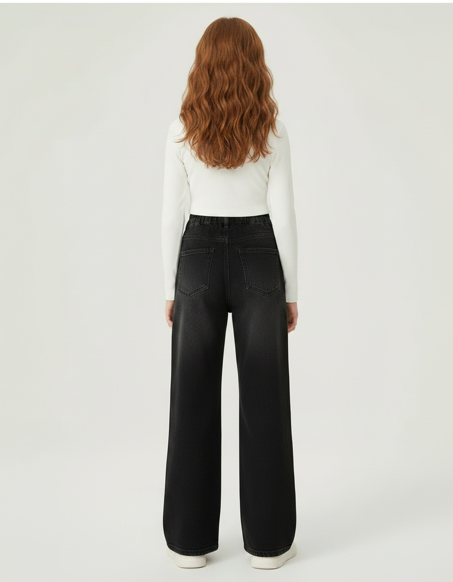 Pantalon Patte D'Éléphant Noir Denim Taille Haute Enfant - Jean - vue 2