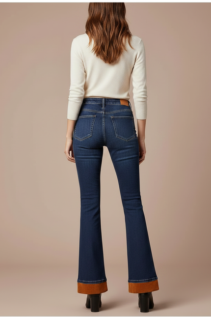 Pantalon Patte D'Éléphant Denim Bleu Vintage Taille Haute - Jean - vue 2