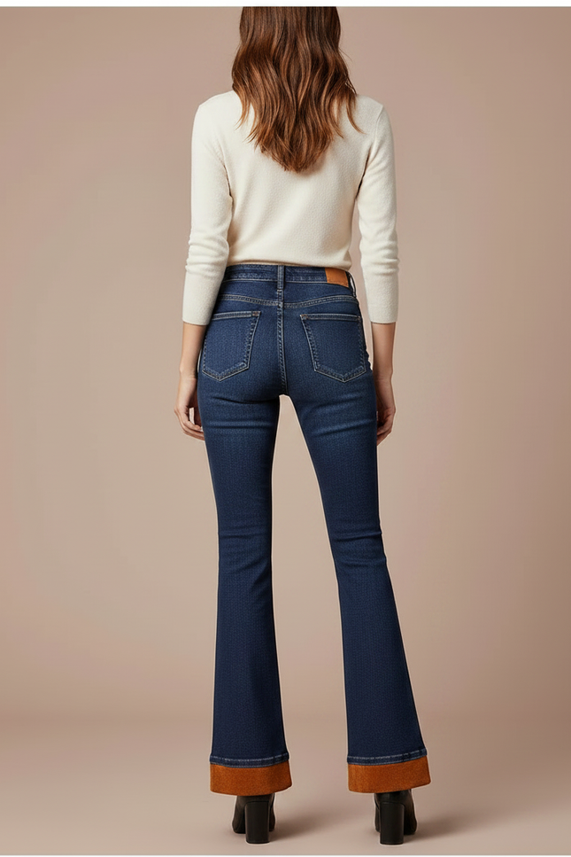 Pantalon Patte D'Éléphant Denim Bleu Vintage Taille Haute - Jean - vue 2