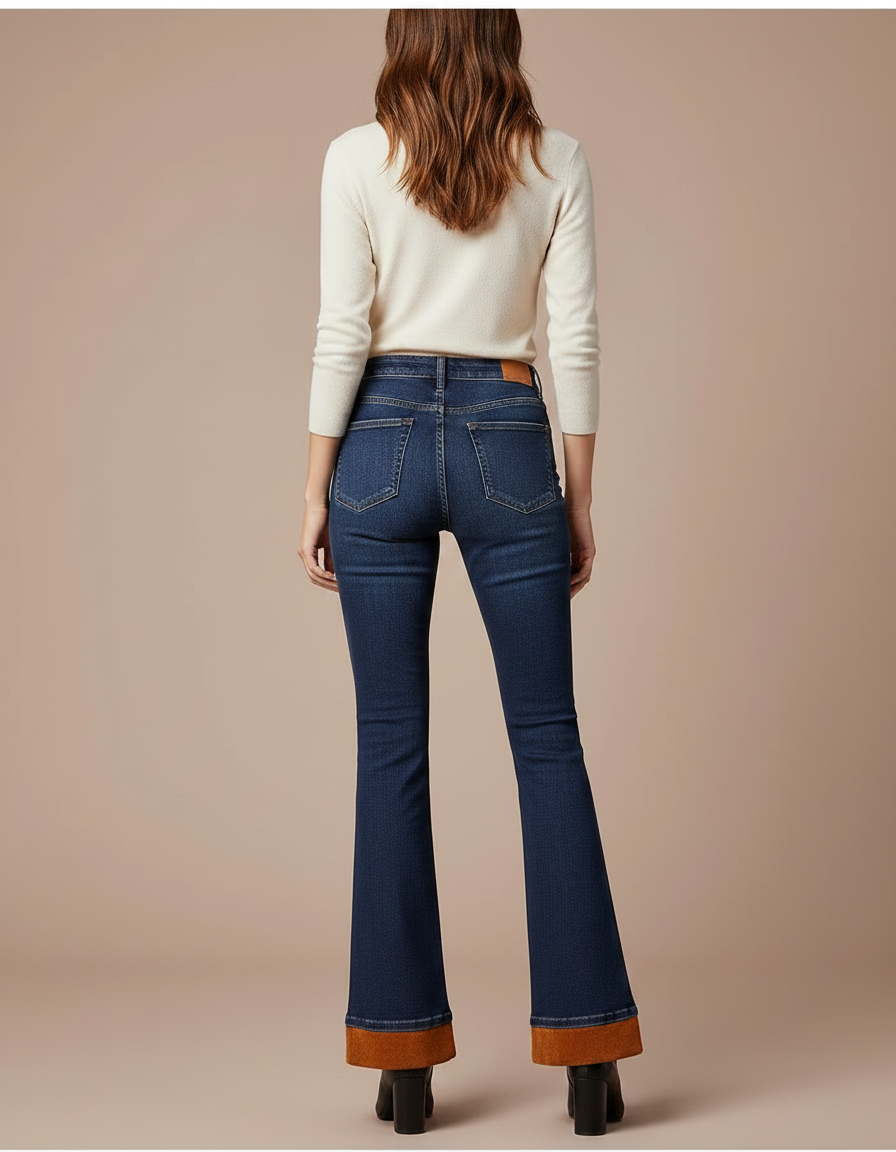 Pantalon Patte D'Éléphant Denim Bleu Vintage Taille Haute - Jean - vue 2