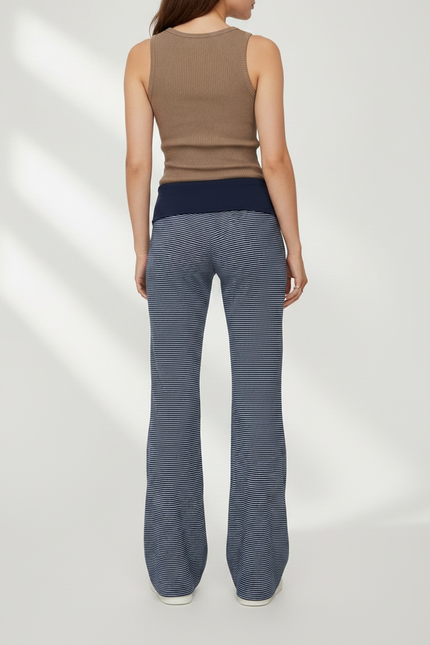 Pantalon Patte D'Éléphant Rayé Bleu Marine Fluide Confortable - Maille - vue 2