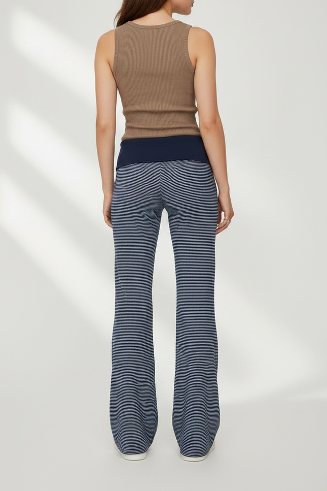 Pantalon Patte D'Éléphant Rayé Bleu Marine Fluide Confortable - Maille - vue 2