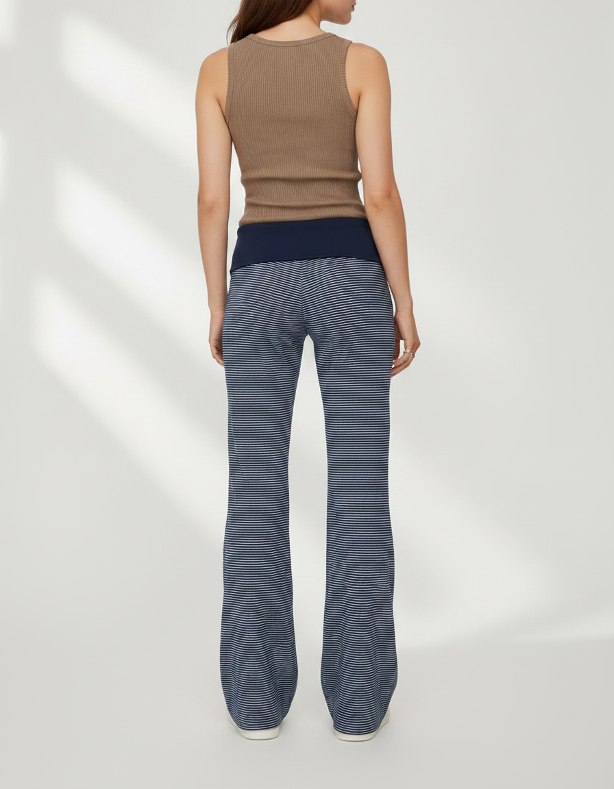 Pantalon Patte D'Éléphant Rayé Bleu Marine Fluide Confortable - Maille - vue 2
