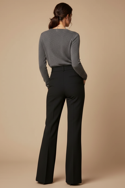 Pantalon Patte D'Éléphant Noir Taille Haute Fluide Élégant - Gabardine - vue 2