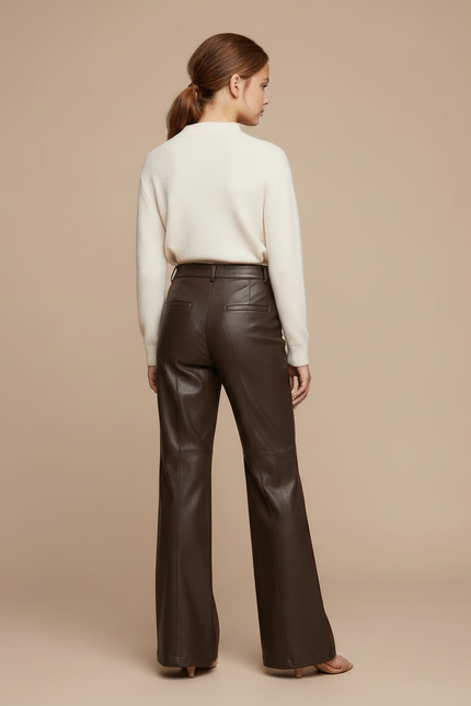 Pantalon Patte D'Éléphant Marron Similicuir Taille Haute Chic - Simili cuir - vue 2