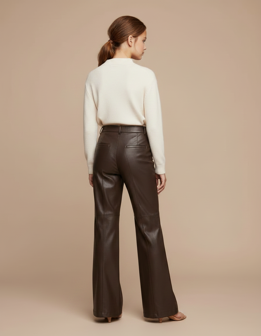 Pantalon Patte D'Éléphant Marron Similicuir Taille Haute Chic - Simili cuir - vue 2