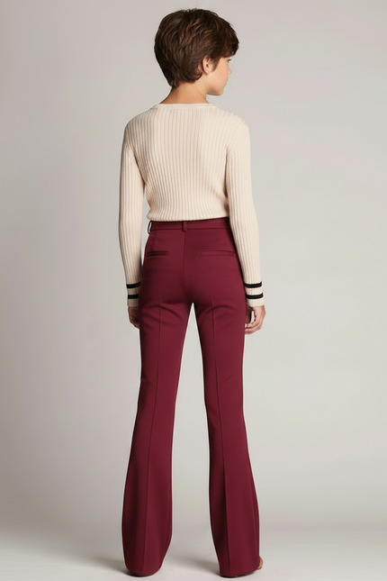 Pantalon Patte D'Éléphant Bordeaux Taille Haute Évasé Élégant - Gabardine - vue 2