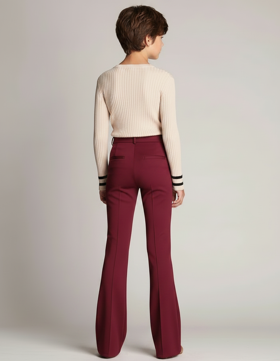 Pantalon Patte D'Éléphant Bordeaux Taille Haute Évasé Élégant - Gabardine - vue 2