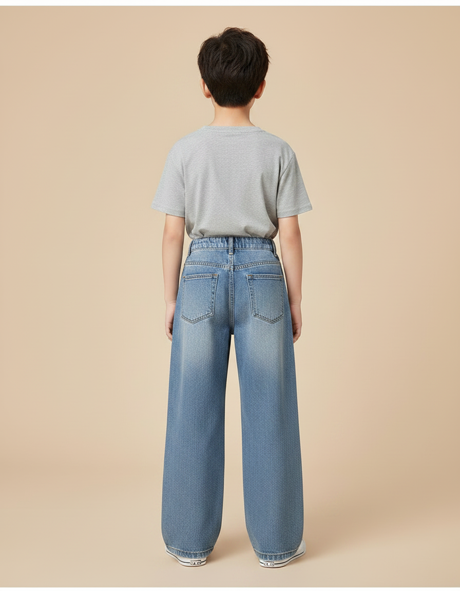 Pantalon Patte D'Éléphant Denim Bleu Ample Garçon Tendance - Jean - vue 2
