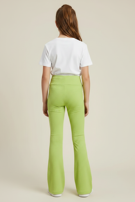 Pantalon Patte D'Éléphant Vert Côtelé Taille Haute Fille - Maille - vue 2