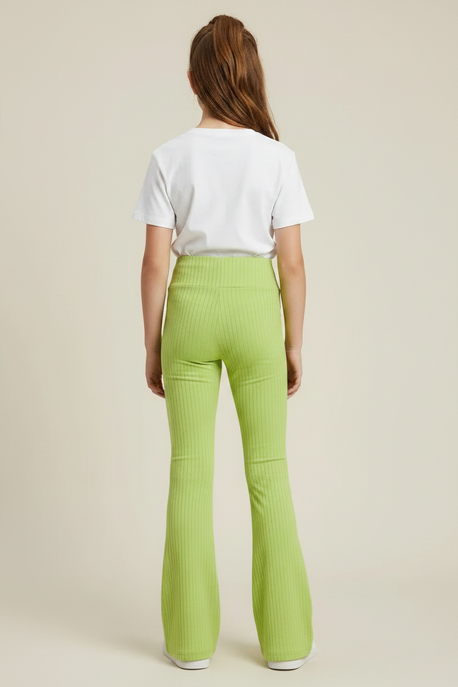 Pantalon Patte D'Éléphant Vert Côtelé Taille Haute Fille - Maille - vue 2