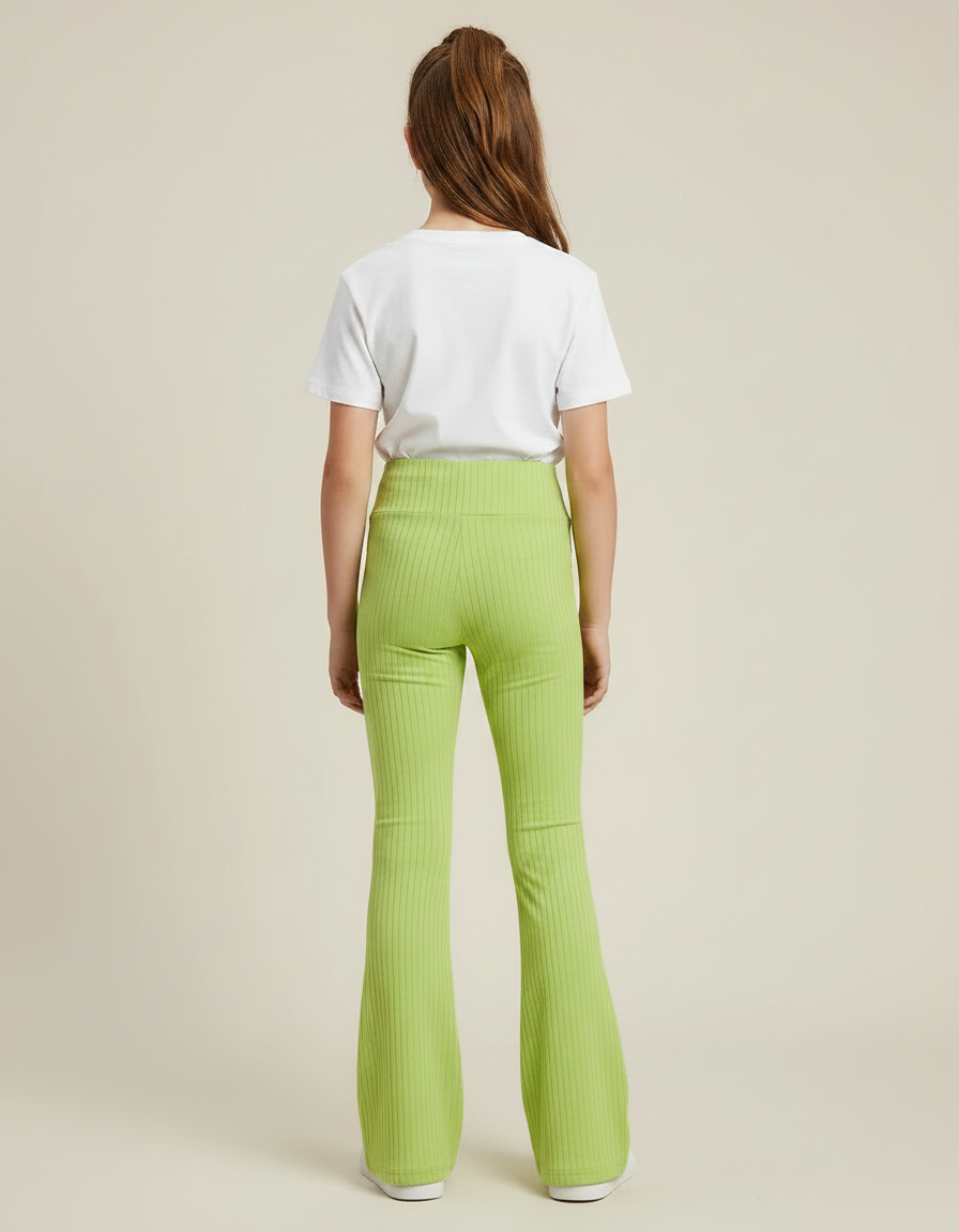 Pantalon Patte D'Éléphant Vert Côtelé Taille Haute Fille - Maille - vue 2