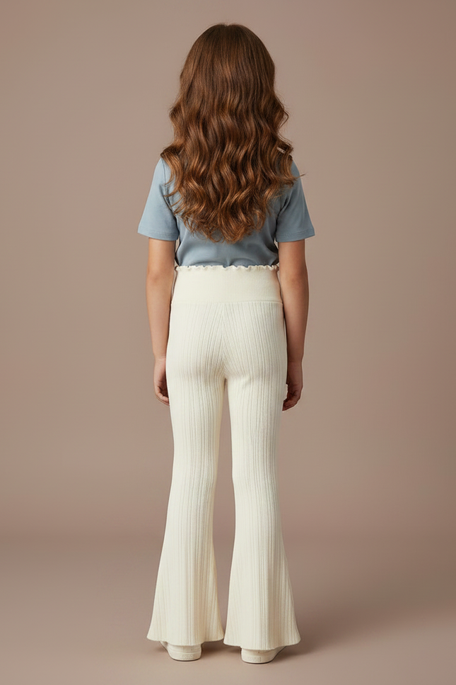 Pantalon Patte D'Éléphant Crème Côtelé Maille Confortable Enfant - Beige - vue 2