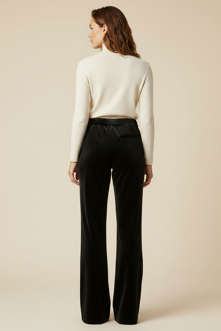 Pantalon Patte D'Éléphant Velours Noir Taille Haute Ample Femme - vue 2
