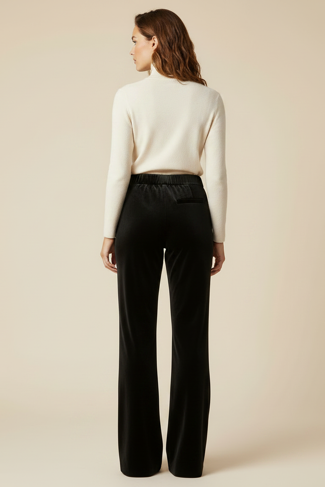 Pantalon Patte D'Éléphant Velours Noir Taille Haute Ample Femme - vue 2
