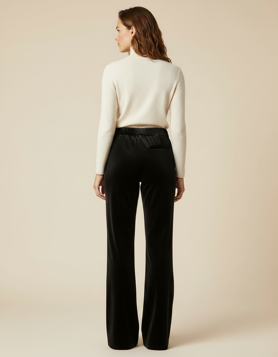 Pantalon Patte D'Éléphant Velours Noir Taille Haute Ample Femme - vue 2