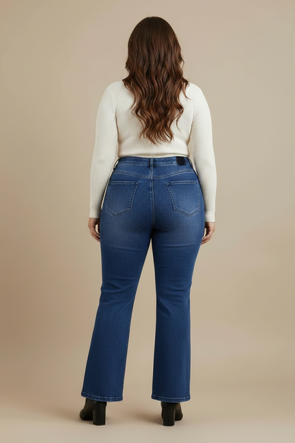 Pantalon Patte D'Éléphant Denim Bleu Taille Haute Femme - Jean - vue 2