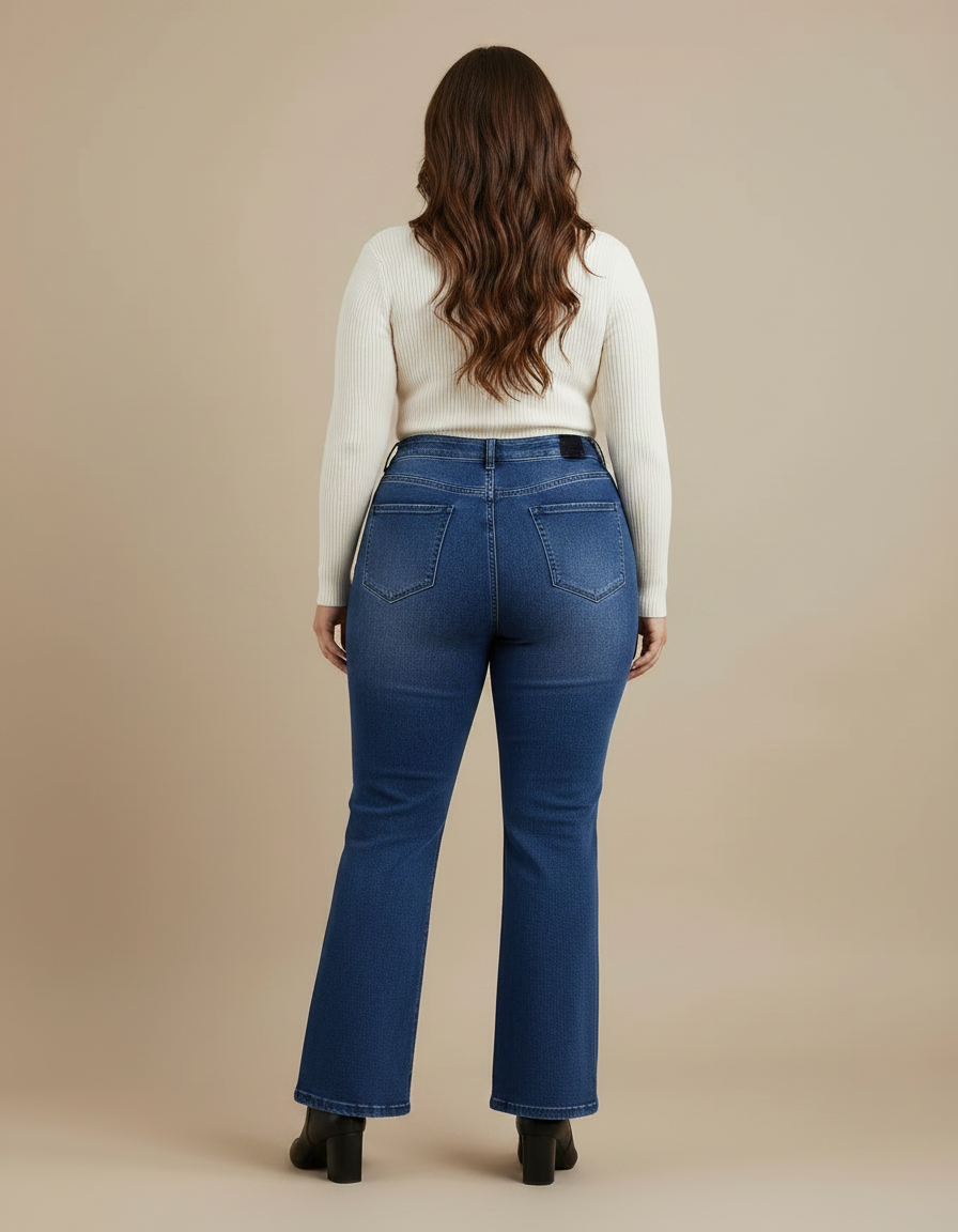 Pantalon Patte D'Éléphant Denim Bleu Taille Haute Femme - Jean - vue 2
