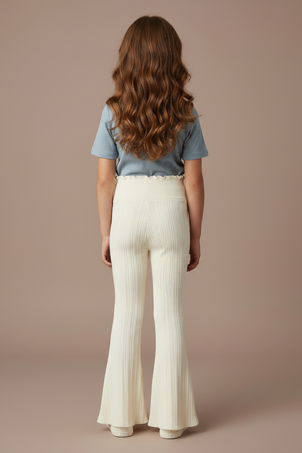 Pantalon Patte D'Éléphant Crème Côtelé Maille Confortable Enfant - Beige - vue 2
