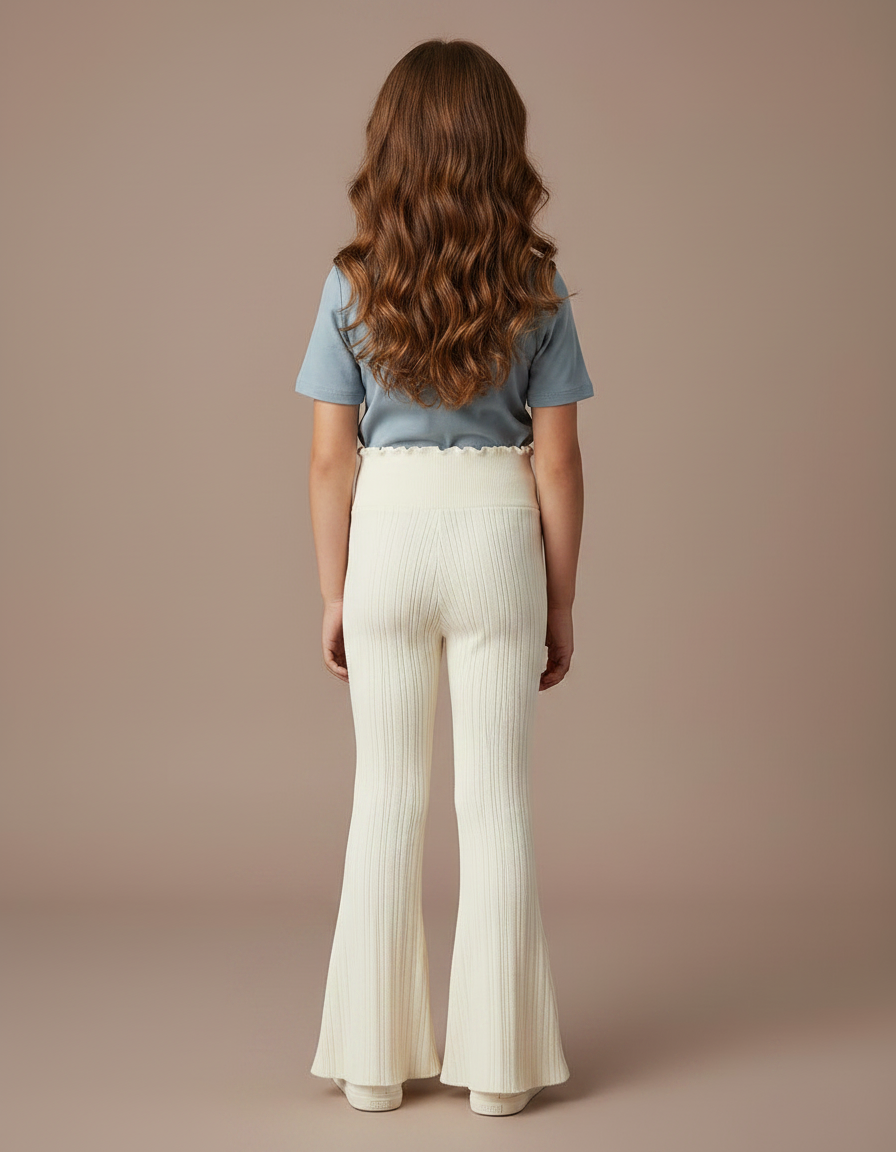 Pantalon Patte D'Éléphant Crème Côtelé Maille Confortable Enfant - Beige - vue 2