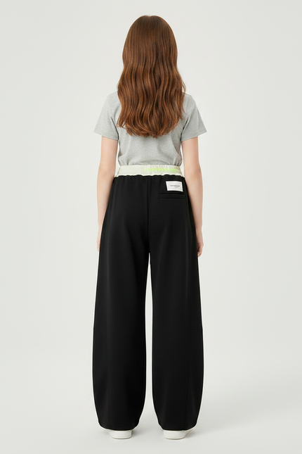Pantalon Patte D'Éléphant Noir Ample Décontracté Cordon - Molleton - vue 2