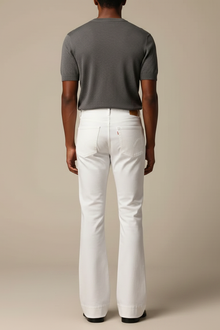 Pantalon Patte D'Éléphant Blanc Classique Homme Évasé - Gabardine - vue 2