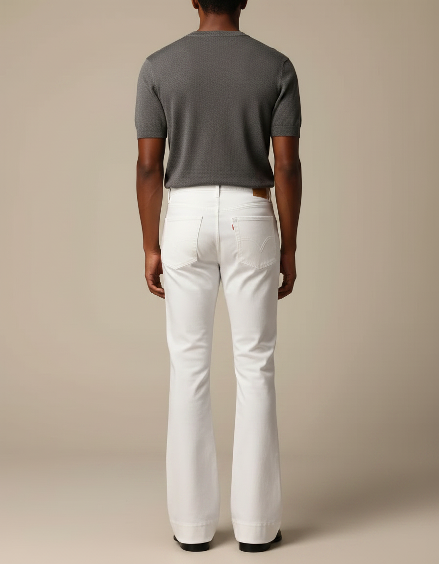 Pantalon Patte D'Éléphant Blanc Classique Homme Évasé - Gabardine - vue 2