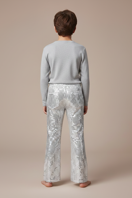 Pantalon Patte D'Éléphant Argenté Paillettes Disco Enfant - Polyester - vue 2