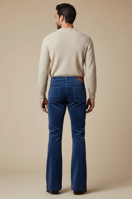Pantalon Patte D'Éléphant Bleu Côtelé Homme Évasé Élégant - Cordé - vue 2