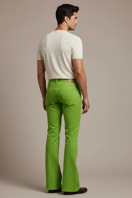 Pantalon Patte D'Éléphant Vert Vif Homme Évasé Décontracté - Coton - vue 2