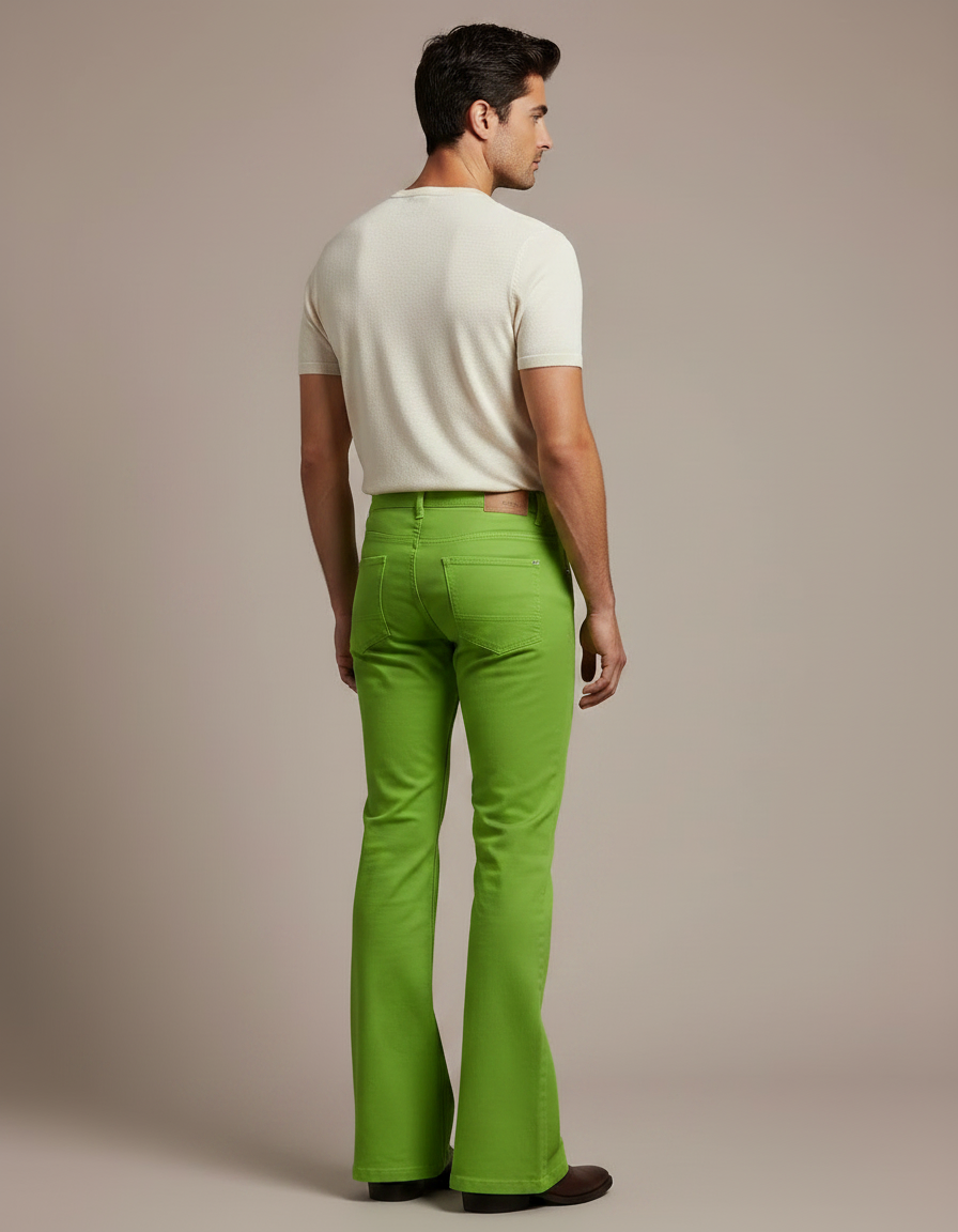 Pantalon Patte D'Éléphant Vert Vif Homme Évasé Décontracté - Coton - vue 2