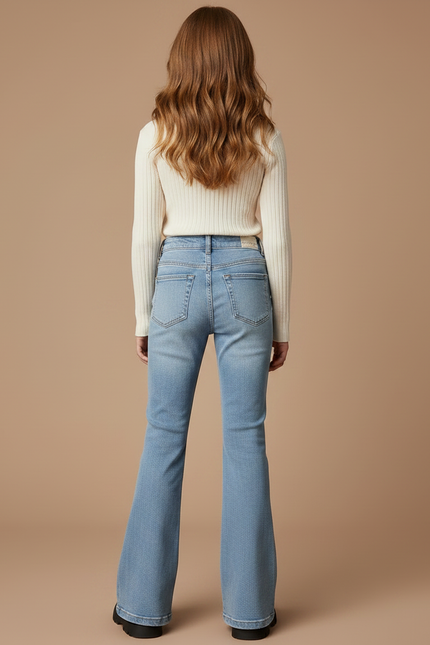 Pantalon Patte D'Éléphant Bleu Clair Denim Évasé Confortable - Jean - vue 2
