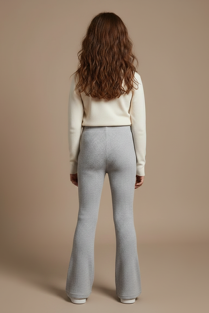 Pantalon Patte D'Éléphant Côtelé Gris Confortable Évasé Fille - Maille - vue 2