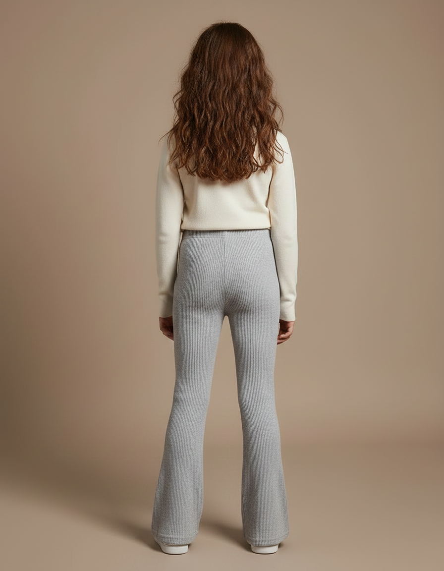 Pantalon Patte D'Éléphant Côtelé Gris Confortable Évasé Fille - Maille - vue 2