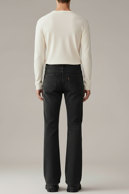 Pantalon Patte D'Éléphant Noir Décontracté Jean Homme Évasé - vue 2