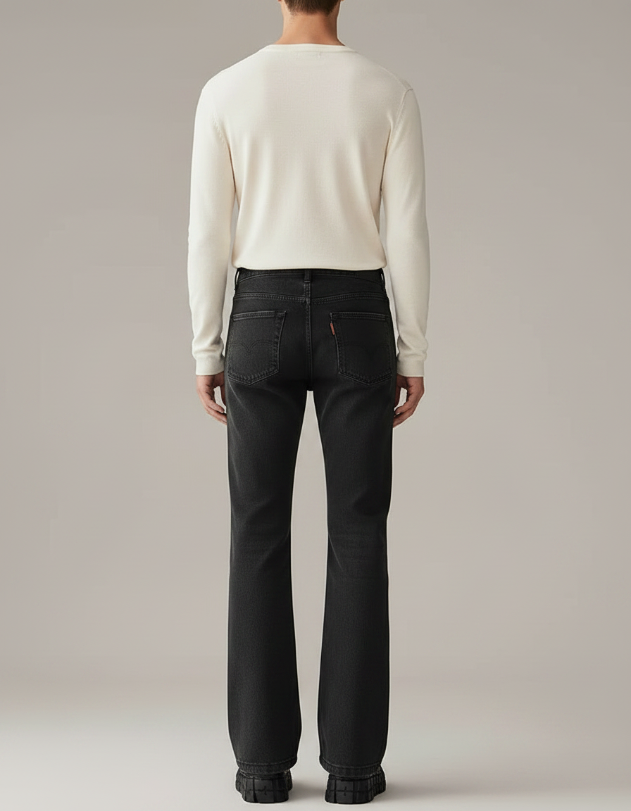 Pantalon Patte D'Éléphant Noir Décontracté Jean Homme Évasé - vue 2
